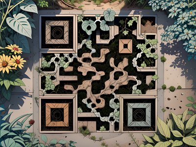Заросший сад в мультяшном стиле: QR-код для постеров