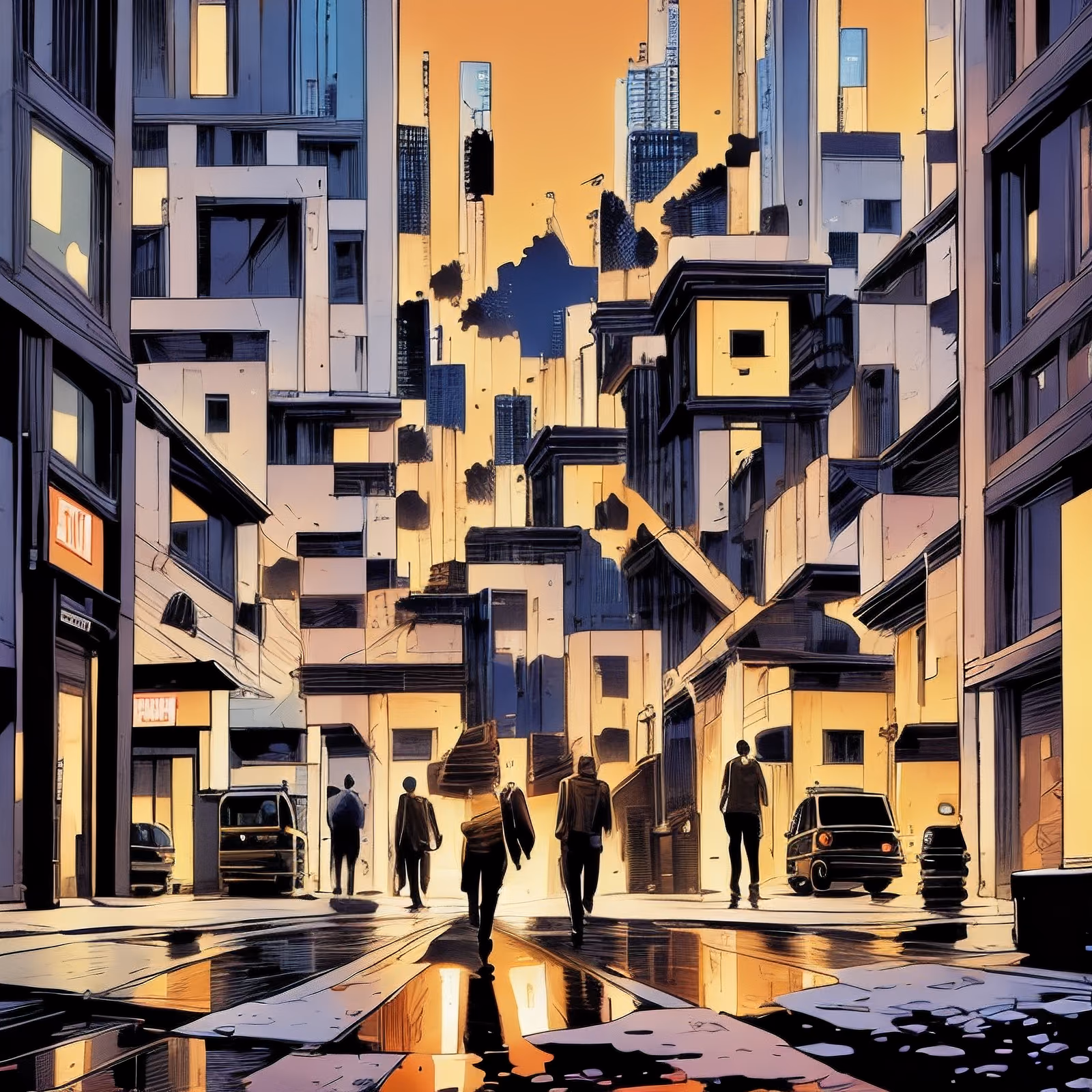 Comic Style City Street Night Scene QR Code for Posters — image 1