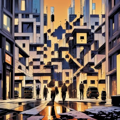 漫画风格城市夜街二维码设计海报