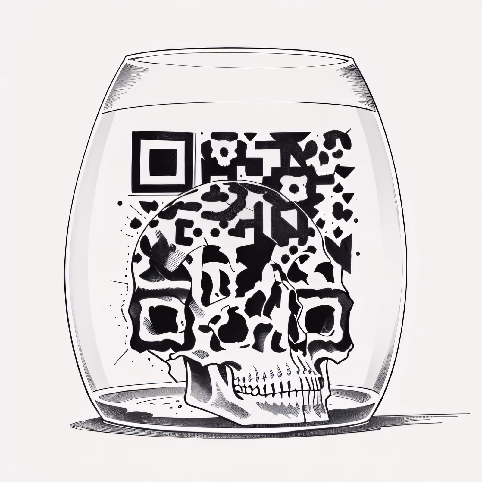 Skull in Glass Terrarium Tattoo QR Code for Apparel — image 1