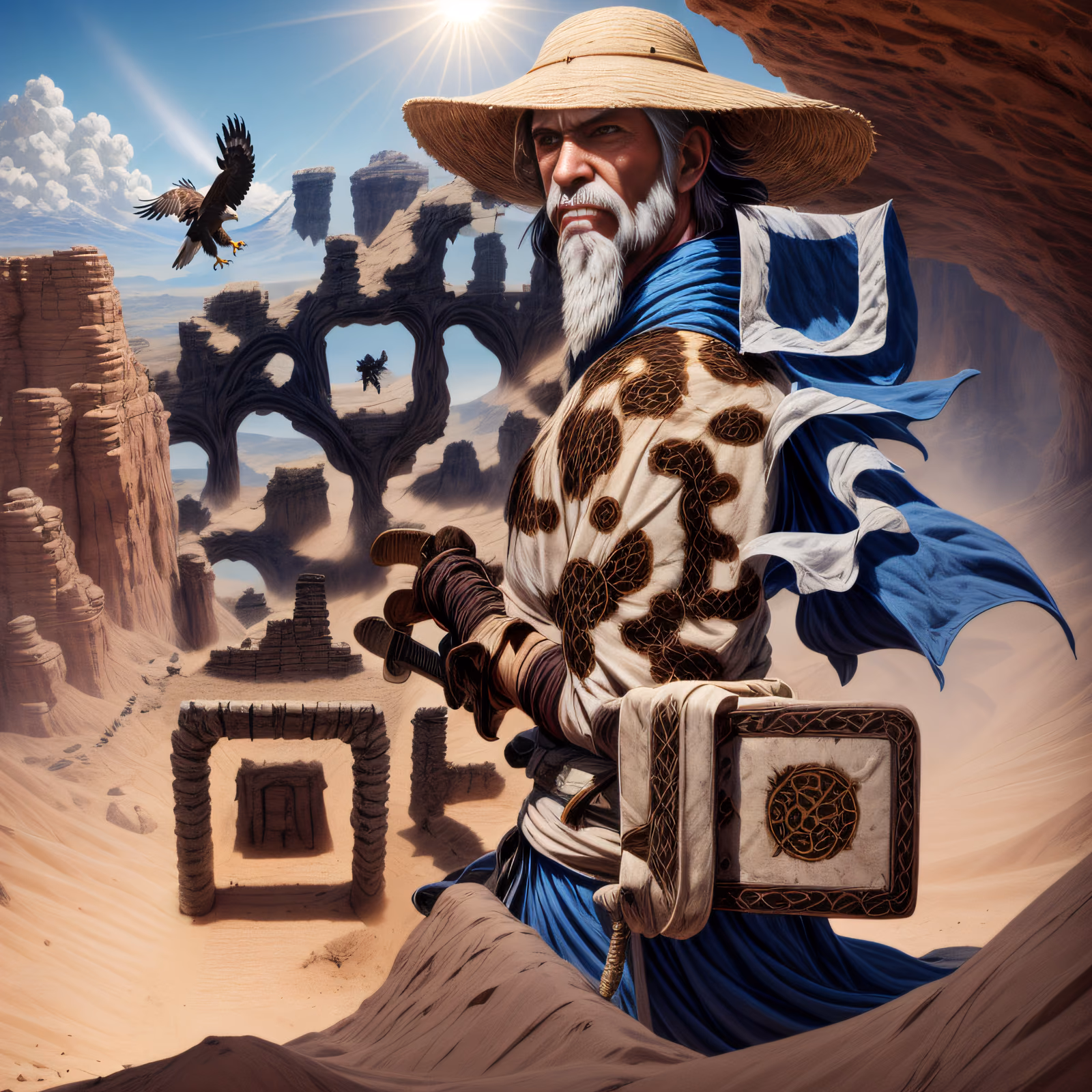Desert Swordsman Canyon Fantasy QR Code for Posters — image 1