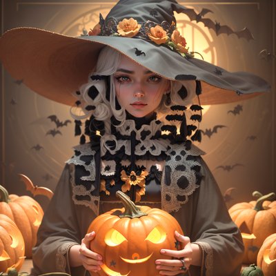 Ведьма с фонарём из тыквы: 3D QR-код для постеров