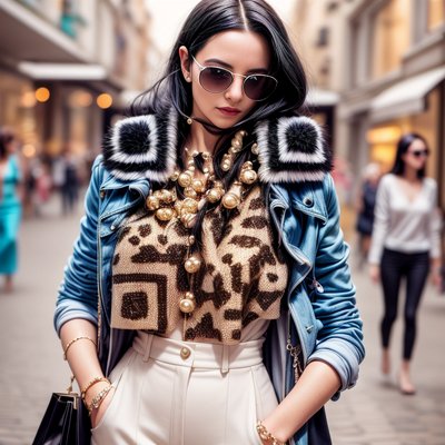 Fashionable Woman Street Portrait QR Code for Posters