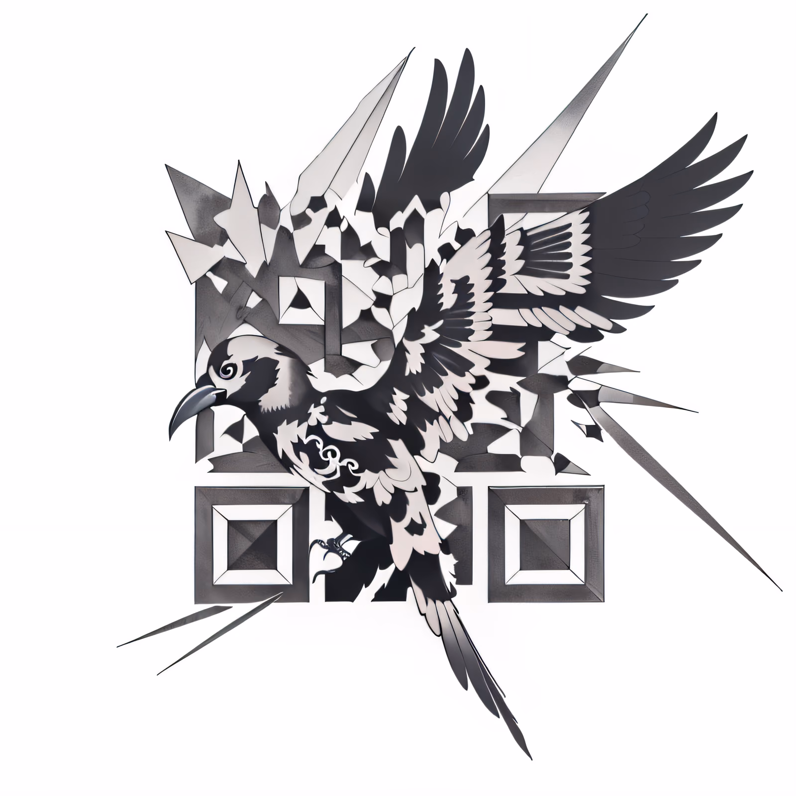 Crow Geometric Shards Tattoo QR Code for Temporary Tattoos — image 1