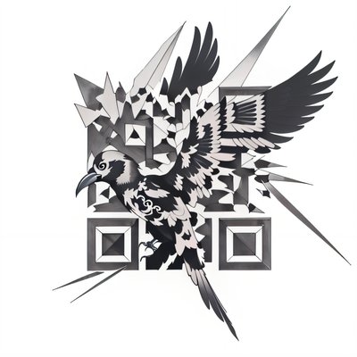 Crow Geometric Shards Tattoo QR Code for Temporary Tattoos