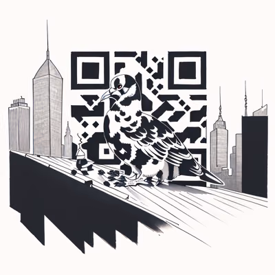 Pigeon on Rooftop Ink Drawing QR Code for Apparel — image 1