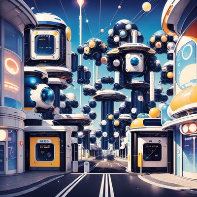 Retrofuturist Pod City Street QR Code for Posters