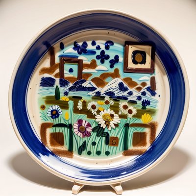 Folk Art Daisy Ceramic Plate QR Code Art