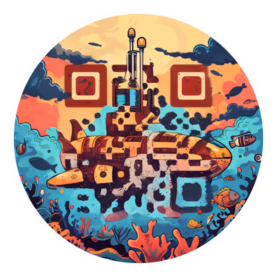 Old School Submarine Vector Underwater QR Code for Stickers — image 1