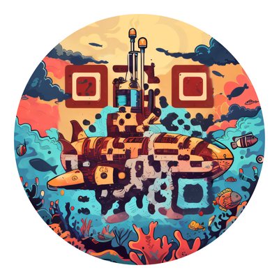 Old School Submarine Vector Underwater QR Code for Stickers