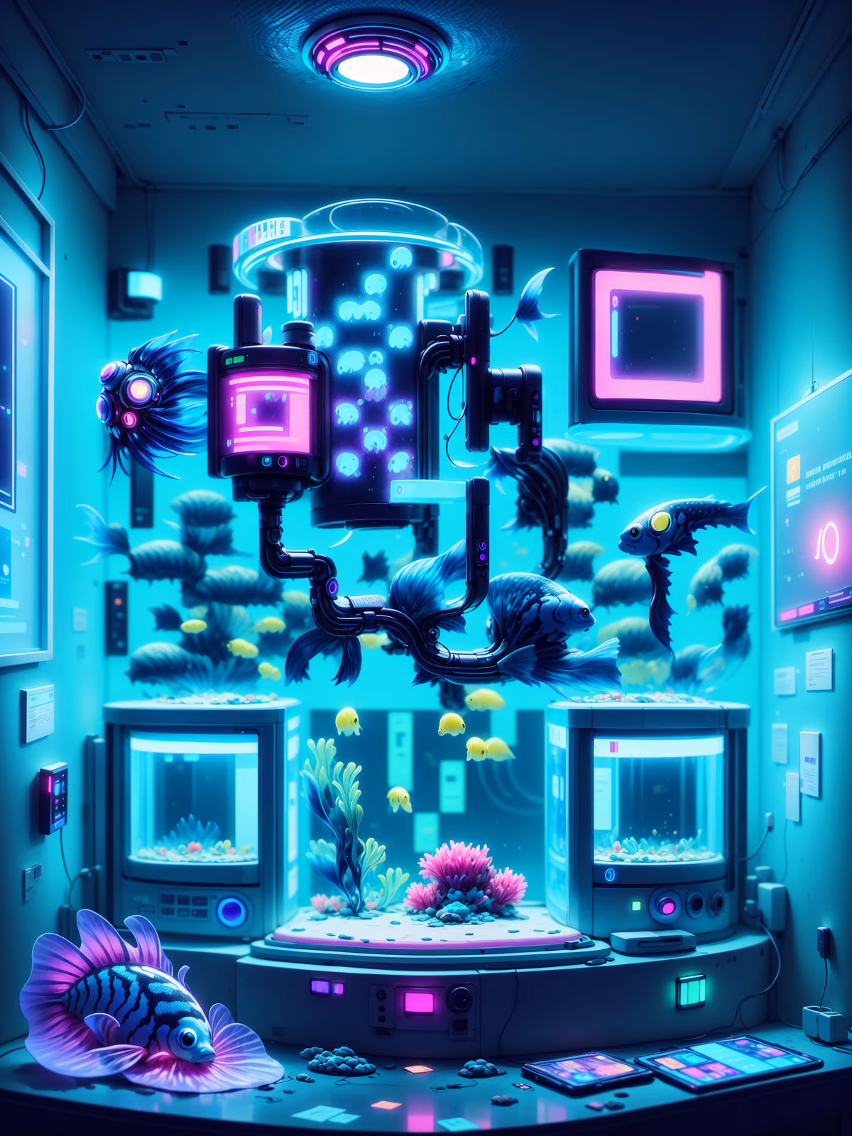 Cyberpunk Aquarium Fish Exhibit QR Code for Posters — image 1