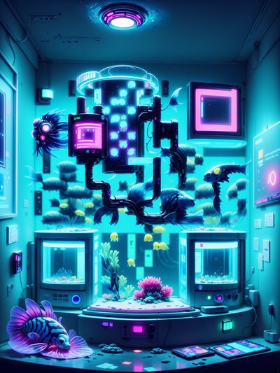 Cyberpunk Aquarium Fish Exhibit QR Code for Posters