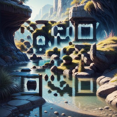 Fantasy Stream Gorge Digital Painting QR Code Art