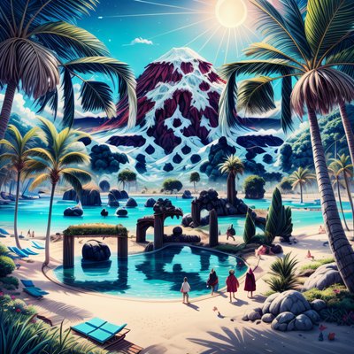 Tropical Island Volcano Digital Painting QR Code Art