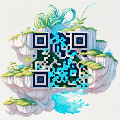 Парящий мшистый остров, игровой арт: QR-код для постеров