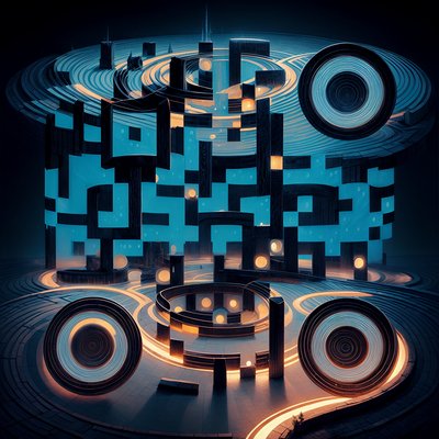 Сюрреалистичный город-лабиринт в 3D: QR-код