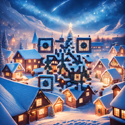 Snowy Christmas Village Fantasy Christmas Tree QR Code for Greeting Cards — image 1