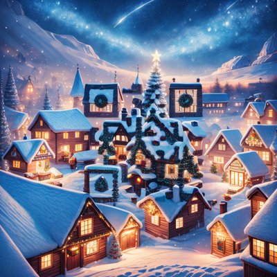 Snowy Christmas Village Fantasy Christmas Tree QR Code for Greeting Cards