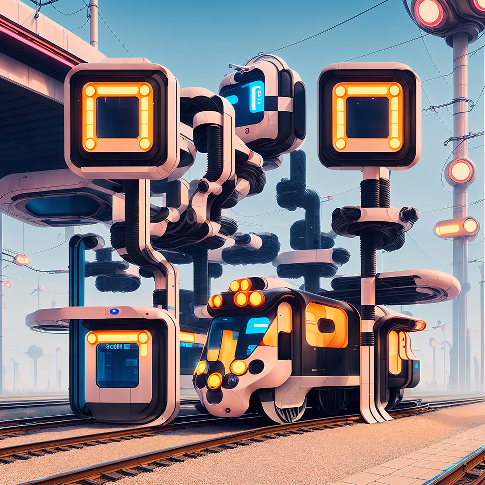 Ретрофутуристическая трамвайная станция: 3D QR-код для постеров — изображение 1