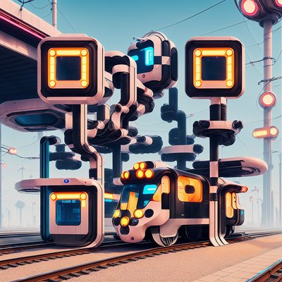 Retrofuturist Tram Station 3D QR Code for Posters