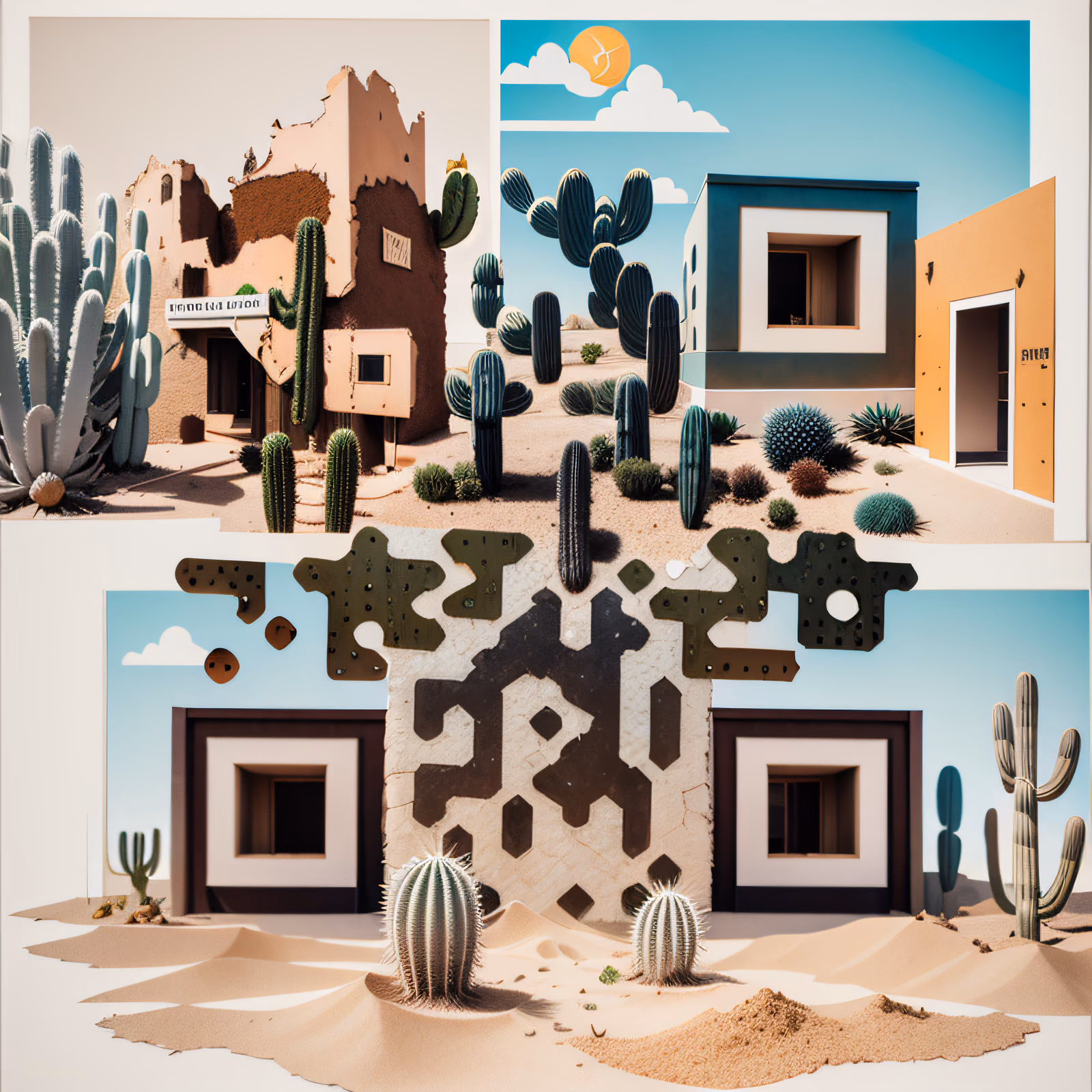 Пустынный город и кактусы, коллаж QR-код для плакатов — изображение 1