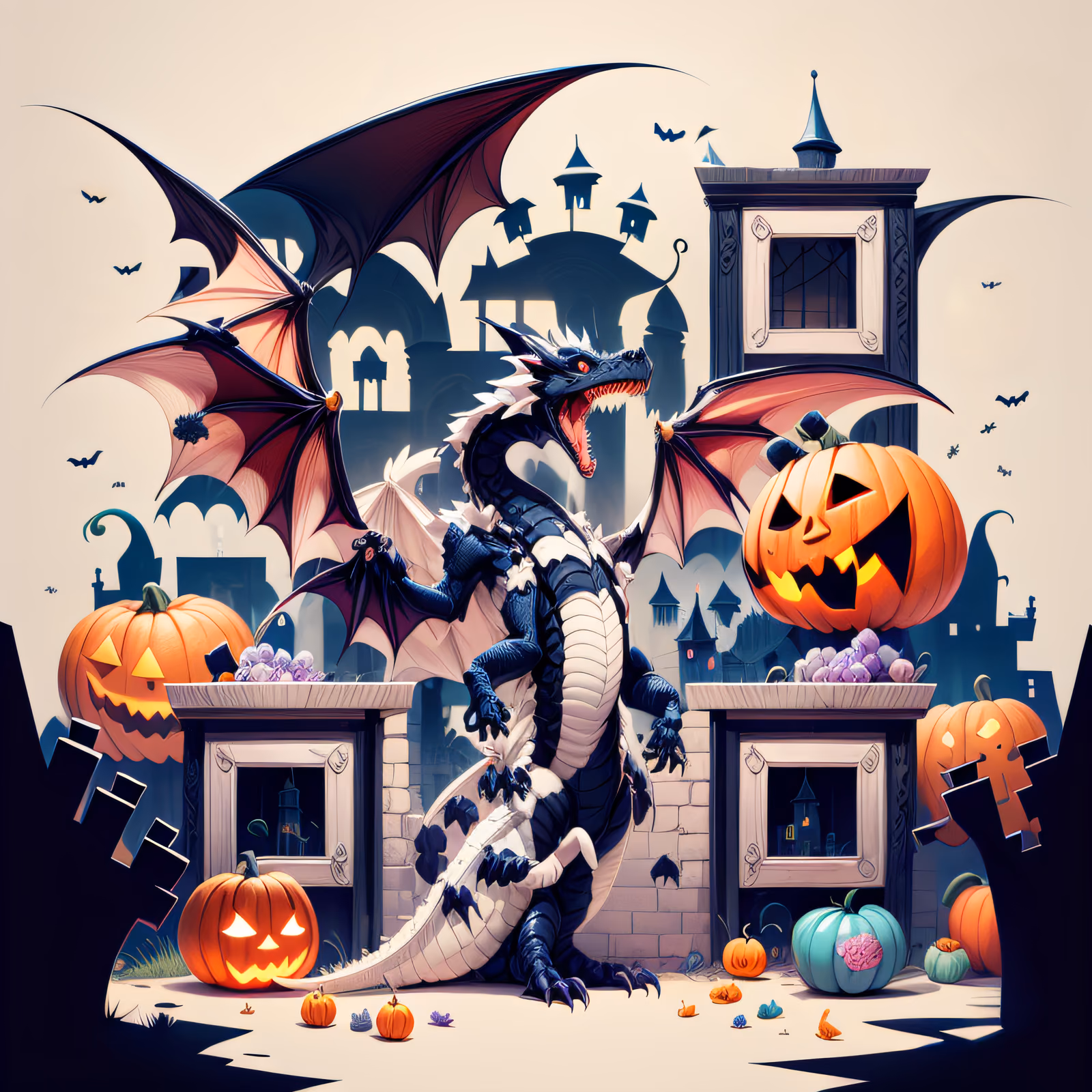 Halloween Dragon and Pumpkins Cartoon QR Code for Posters — image 1