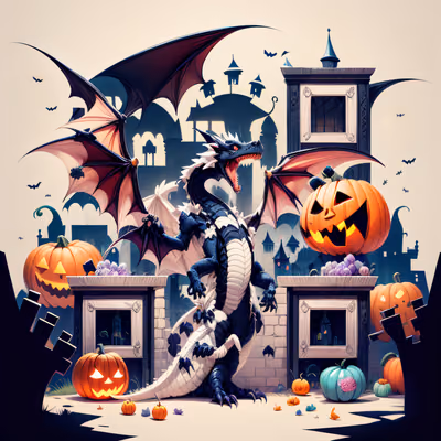 Halloween Dragon and Pumpkins Cartoon QR Code for Posters — image 1