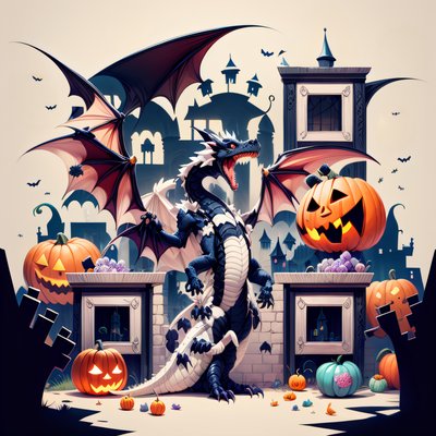 Halloween Dragon and Pumpkins Cartoon QR Code for Posters