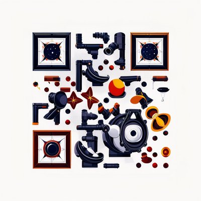Телескоп в астрономической лаборатории, векторный QR-код для плакатов