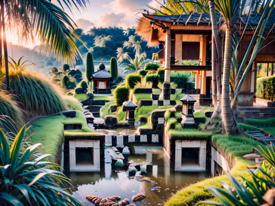 Балийский садовый храм: фотореалистичный QR-код для постеров — изображение 1