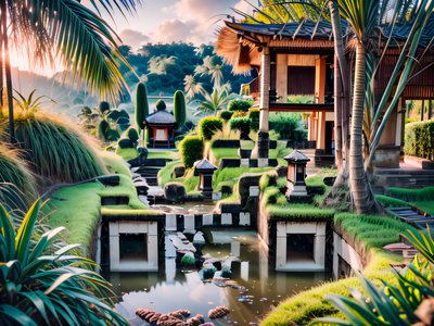 Bali Garden Shrine Photorealistic QR Code for Posters