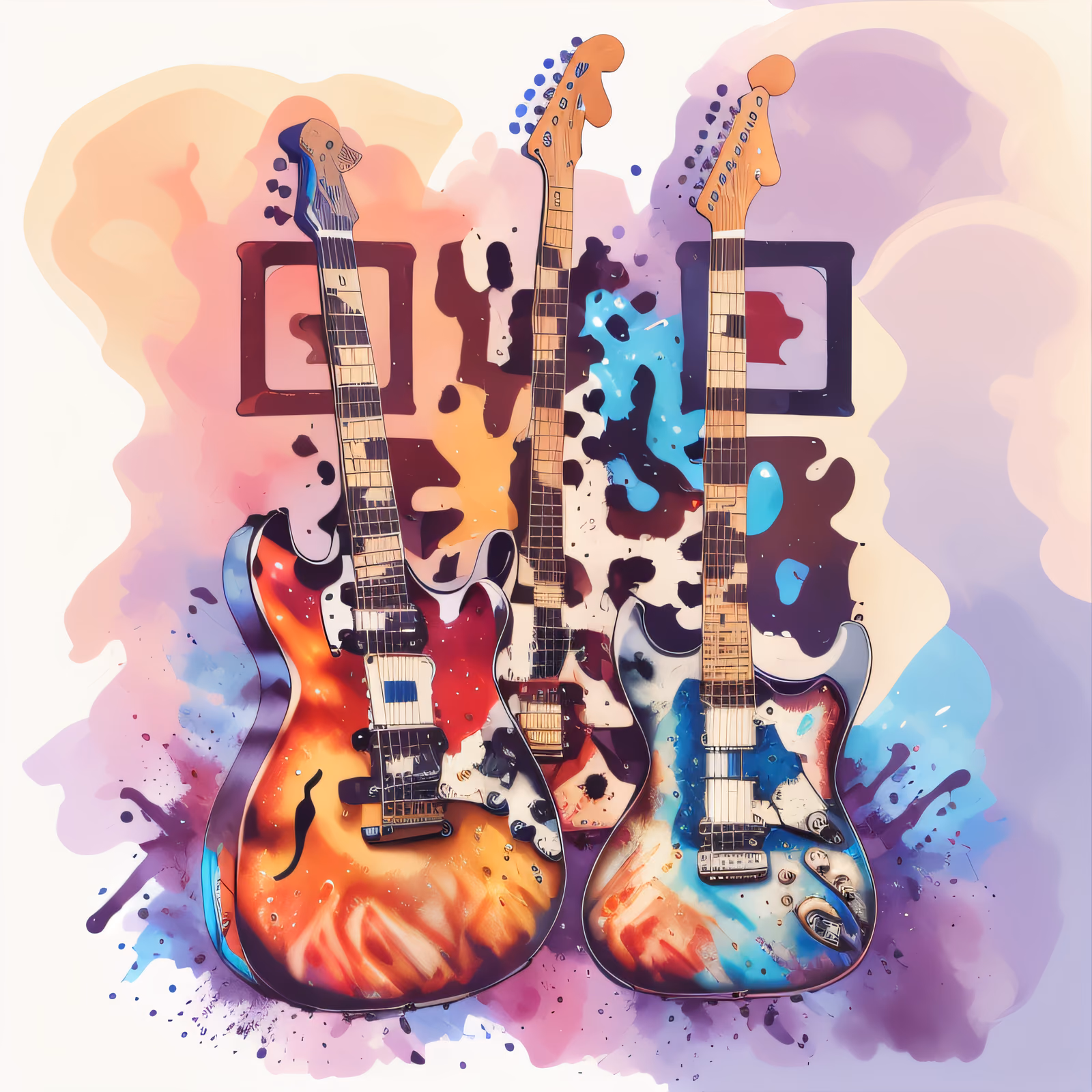 Electric Guitars Watercolor Splash QR Code for Stickers — image 1