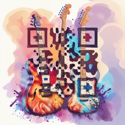 Electric Guitars Watercolor Splash QR Code for Stickers