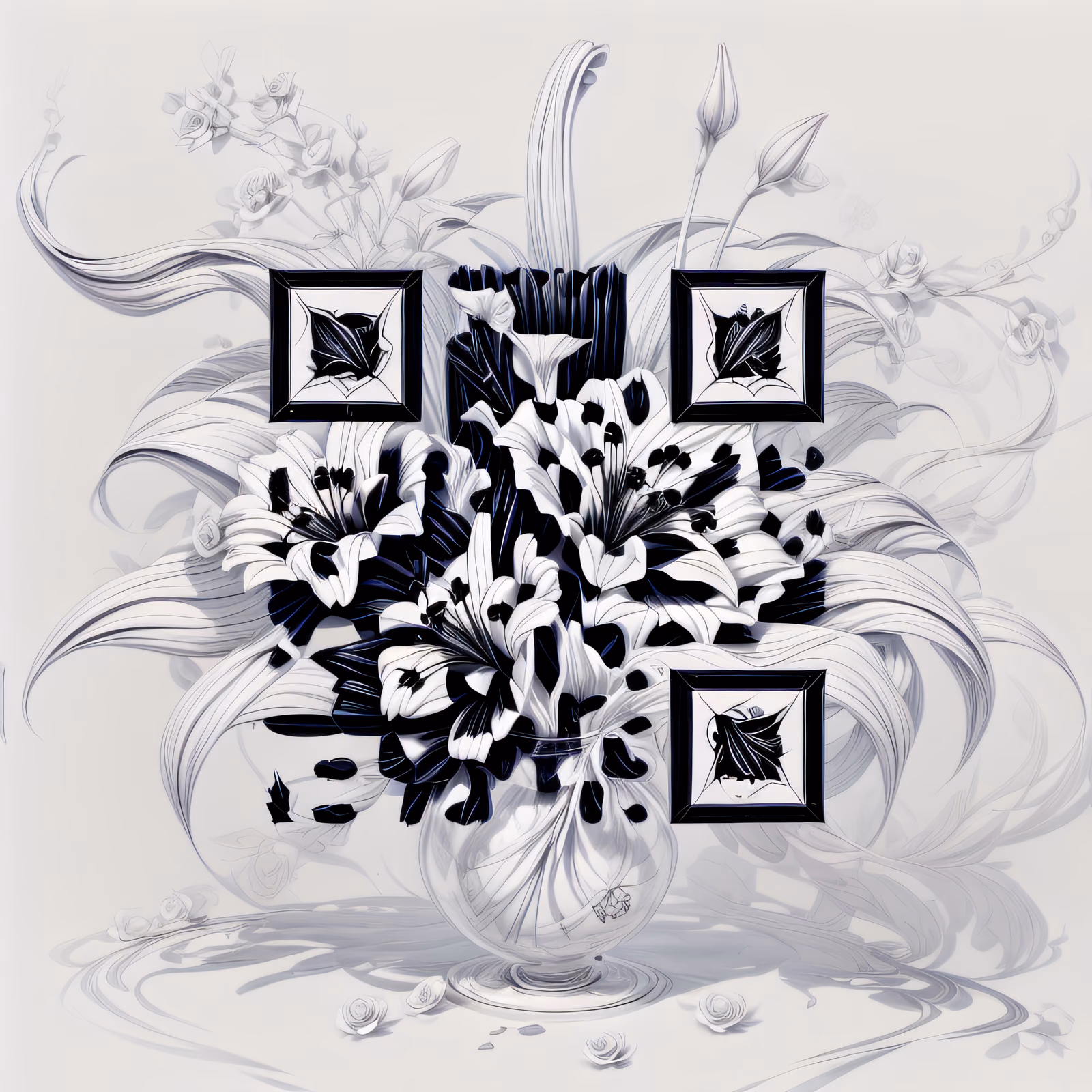 Lily Bouquet Ink Illustration QR Code Art — image 1