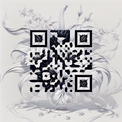 Lily Bouquet Ink Illustration QR Code Art