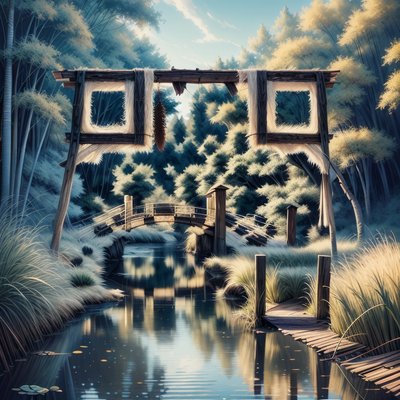 Riverside Wooden Bridge Fantasy QR Code Art