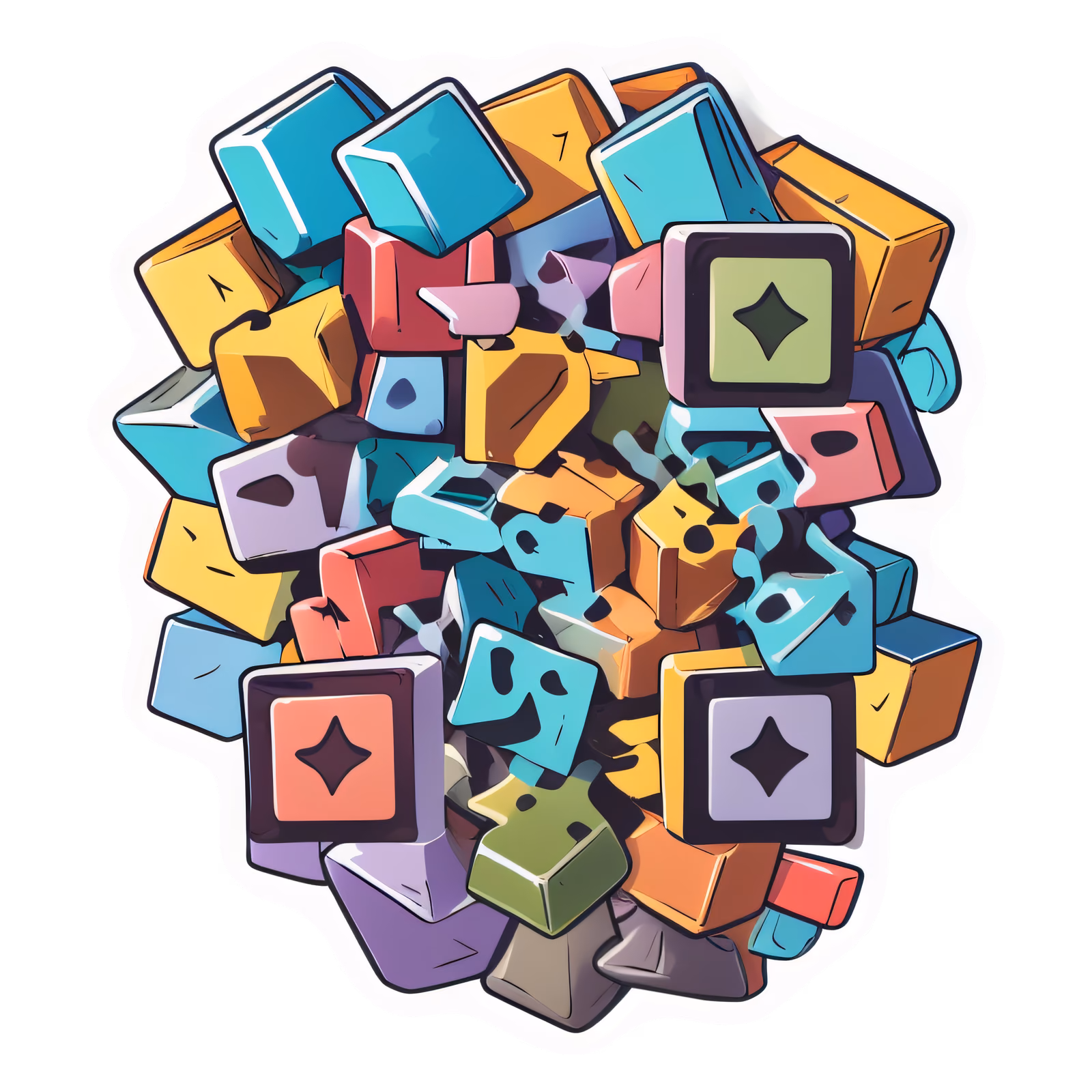 Куча разноцветных кубиков, векторный QR-код для стикеров — изображение 1