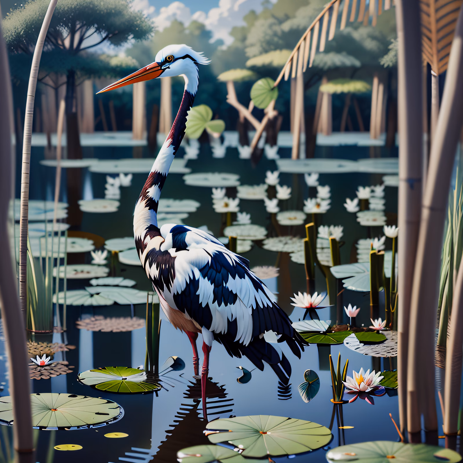 Stork in Wetland Digital Painting QR Code Art — image 1