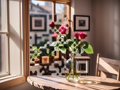 Pink Roses Glass Vase Photo QR Code Art