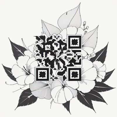 Tropical Hibiscus Ink Tattoo Leaves QR Code for Temporary Tattoos