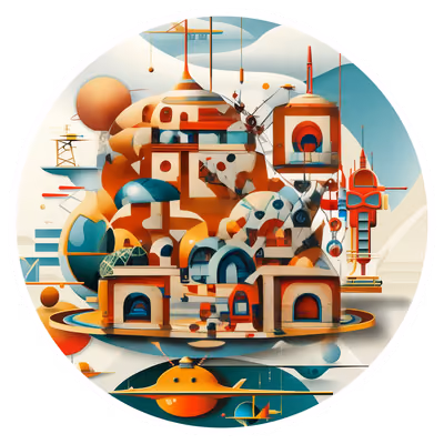 Дома атомной эры с куполами: ретрофутуристический QR-код для стикеров — изображение 1
