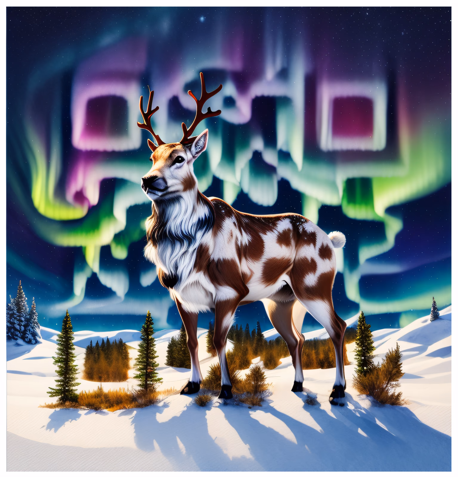 Reindeer Under Northern Lights QR Code for Greeting Cards — image 1