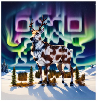 Reindeer Under Northern Lights QR Code for Greeting Cards