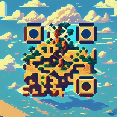 Floating Island Ruins Pixel Art QR Code for Posters