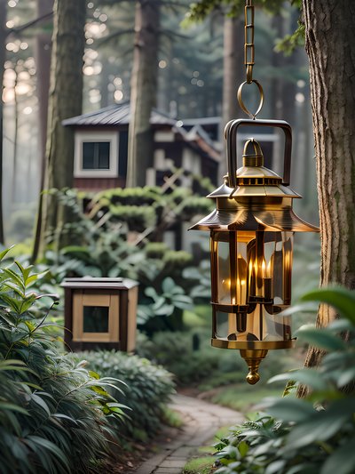Brass Lantern Forest Path Photo QR Code Art