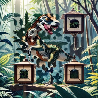Velociraptor Jungle Cartoon QR Code for Posters