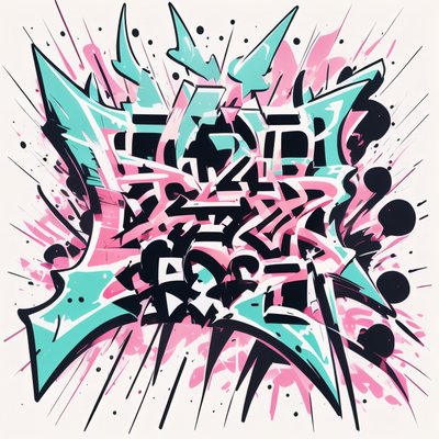 Teal Pink Graffiti Lettering QR Code for Stickers