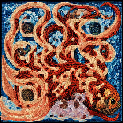 Red Fish and Tentacles Mosaic QR Code Art — image 1