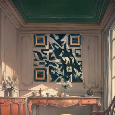 Sunlit Salon Interior Illustration QR Code Art — image 1