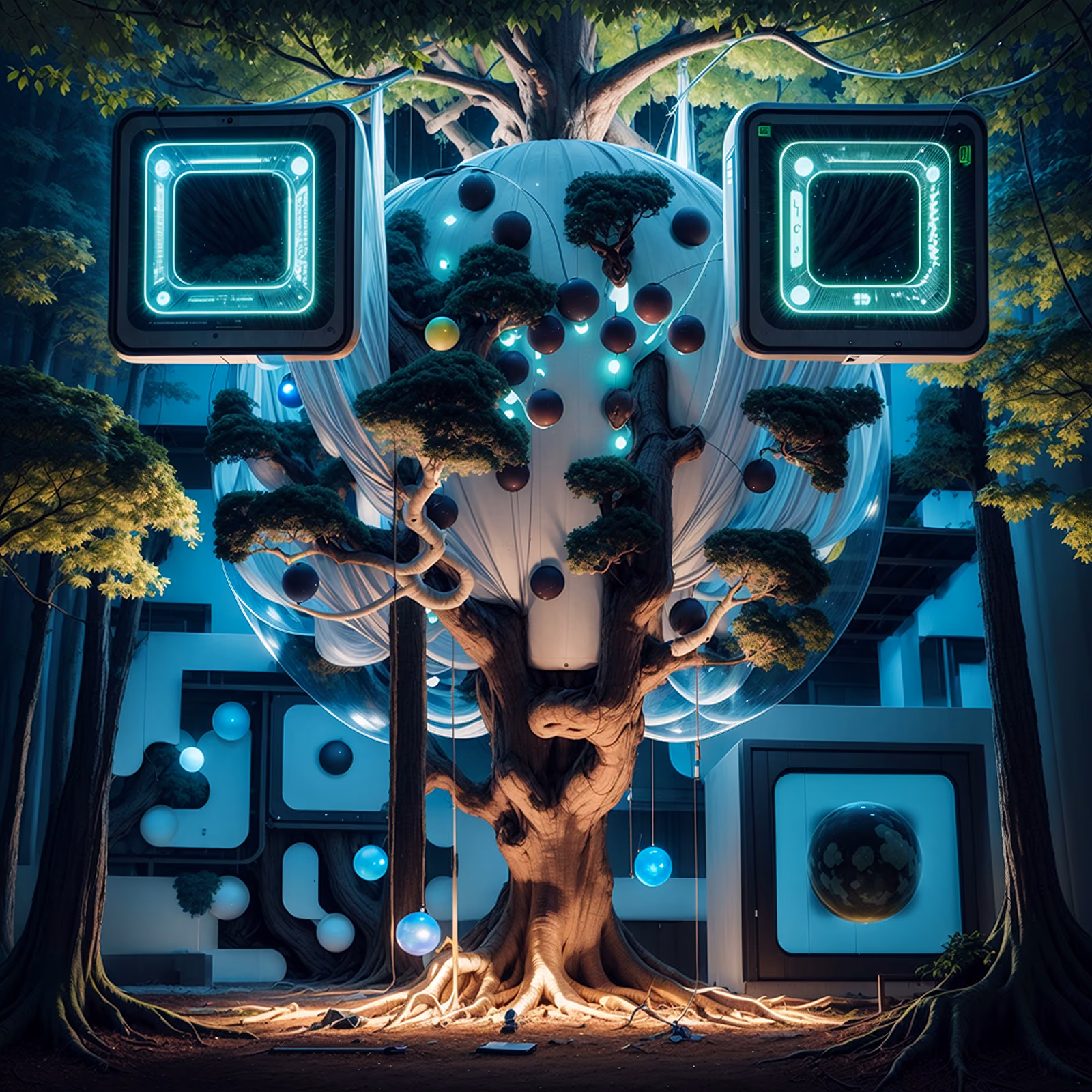 Glowing Tree Sphere Laboratory QR Code Art — image 1